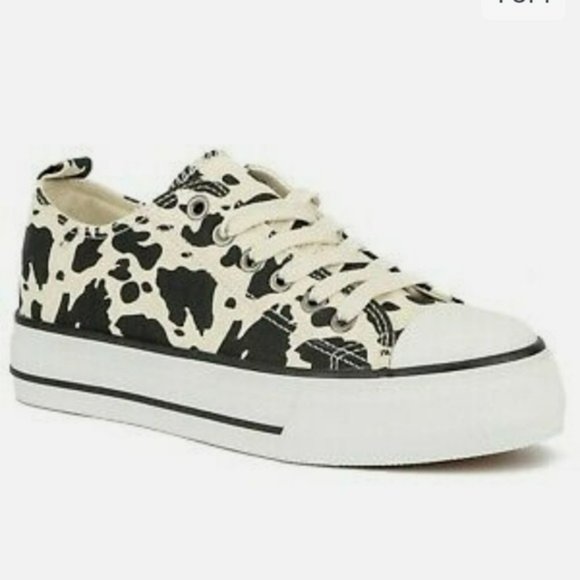 Olivia Miller Shoes - Olivia Miller Serena Laceup Sneakers Cow Print -7